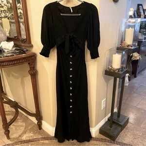 FREE PEOPLE Black String of Hearts Cut-Out Maxi 3/4 Sleeve Dress Size Small